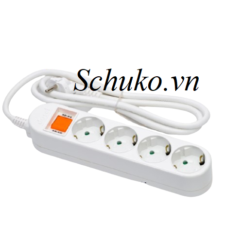 Ổ Cắm Điện 4 Chấu Có Dây Dài 3m, 5m với Công Tắc Tổng Schuko Nhựa ABS Trắng 16A 250V - Tiện Lợi và An Toàn Cho Gia Đình